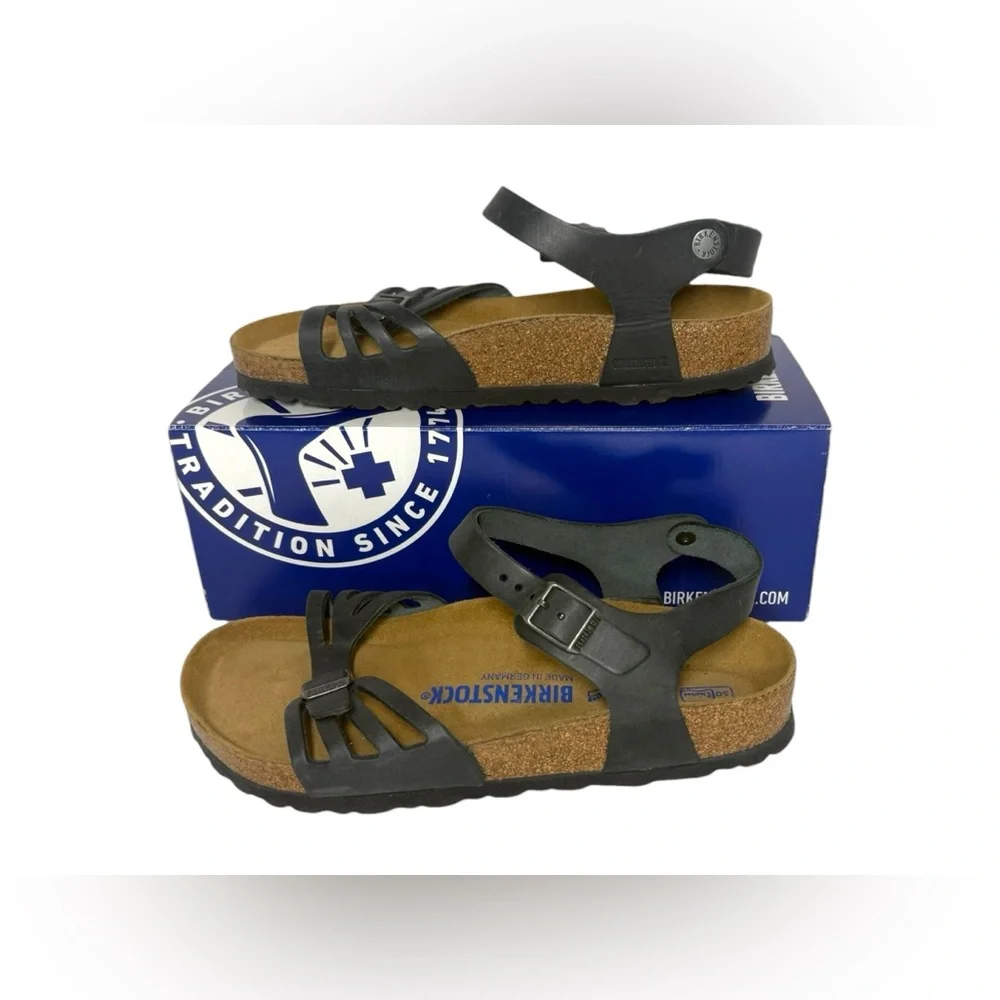 Birkenstock Bali Soft Footbed Sandals Black Oiled Leather 39 Regular Women Sz 8 - Picture 4 of 15